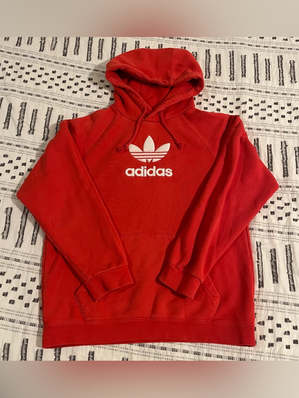 adidas Red Crewneck Trefoil Pullover Hoodie